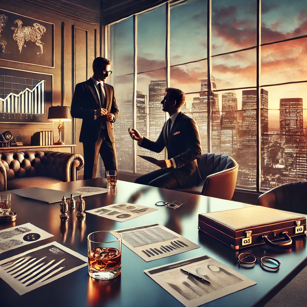 sophisticated-scene-of-high-net-worth-financial-planning.-Picture-a-modern-elegant-office-with-large-windows-overlooking-a-city-skyline-at-sunset